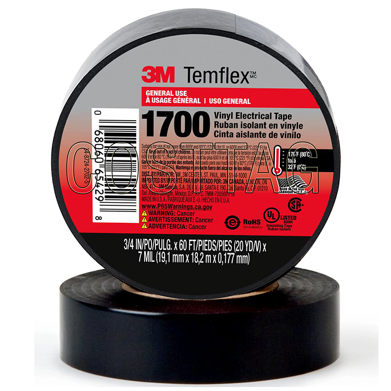 2 ROLLS 3M ELECTRICAL TAPE UL, BLACK 3/4’’ x 60 FT GENUINE TEMELEX